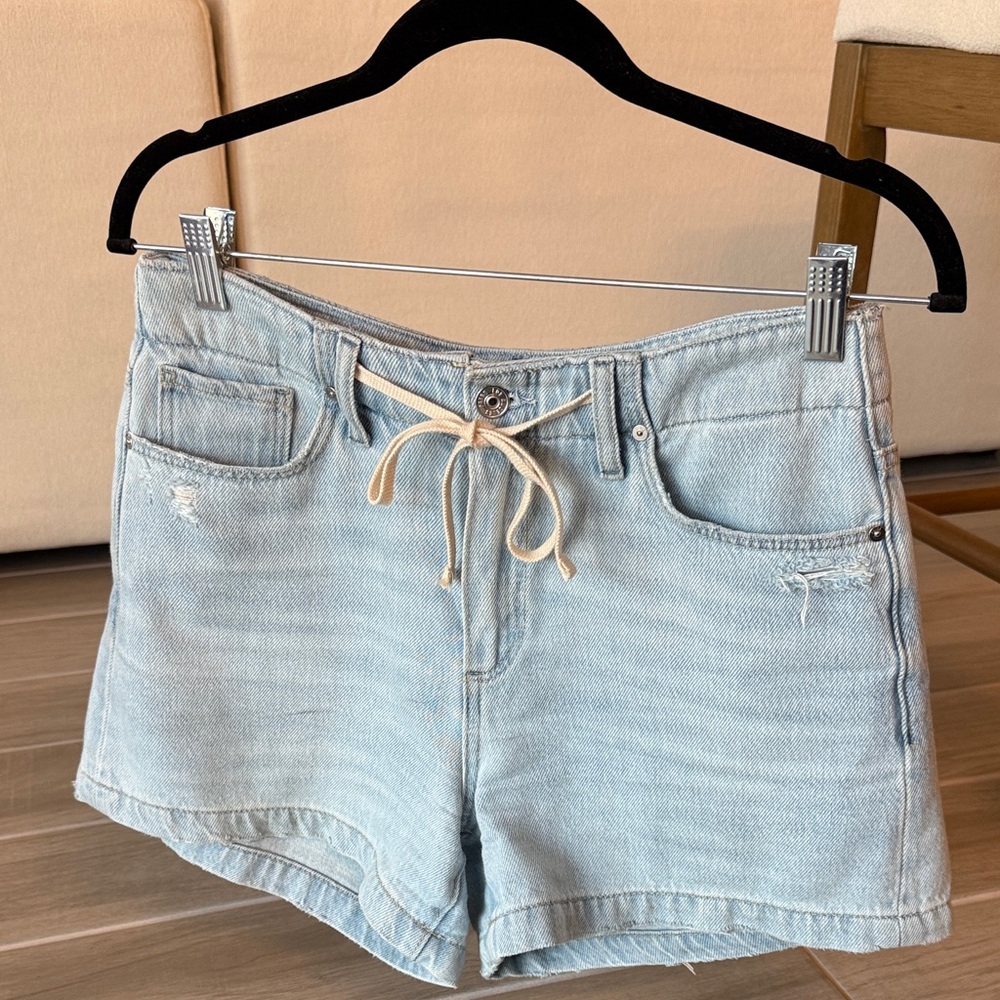 PAIGE Light Blue Jean Shorts with Drawstring